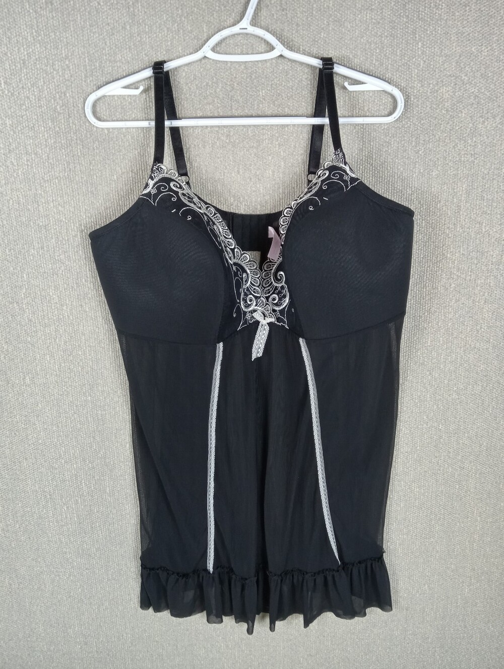 Cacique by Lane Bryant Babydoll Chemise Lingerie Sheer Mesh Silver Embroidered